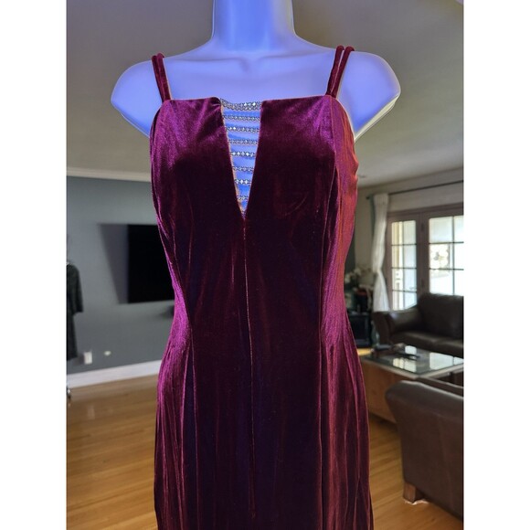 Vintage Dollar Prom Dress Velour Velvet Wine‎ Purple Maxi Halter Slit Formal 90s - Picture 1 of 11